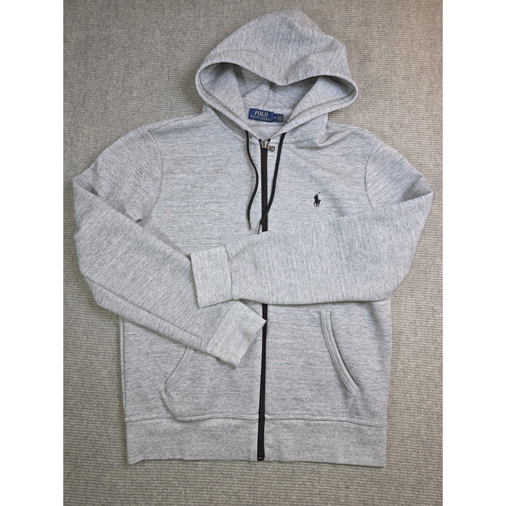 Polo Ralph Lauren Men's Double Knit Hoodie Full Zip Heather Grey Black Sz M